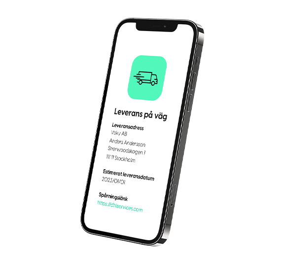 Smartphone som visar leveransinformation med en ikon f&ouml;r en budbil